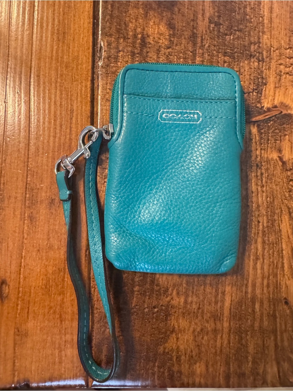 Coach Green Pebbled Leather Wristlet Pouch